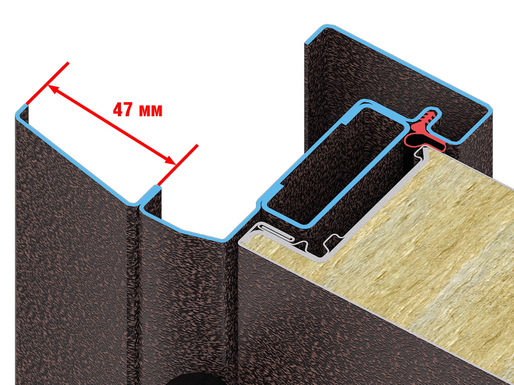 Высокопрочное полотно из оцинкованной холоднокатаной стали с заполнением из минераловатной плиты высокой плотности. Наличник позволяет скрыть неровности строительного проема.